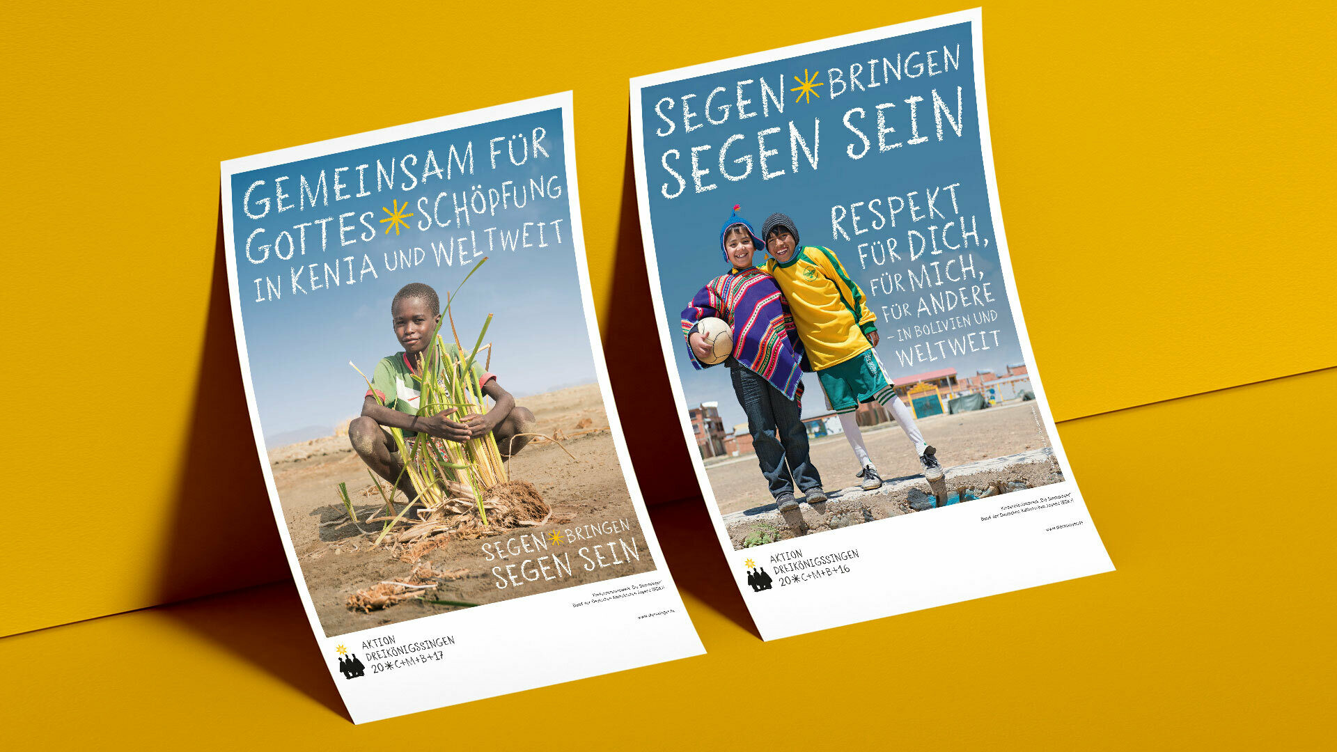 2 Sternsinger Plakate mit einem Jungen aus Kenia, sowie 2 Kindern aus Bolivien